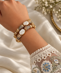 Antique Gold Pearl Bangles | Pakistani bridal jewellery | Polki, Zircon, Pearl & Gold